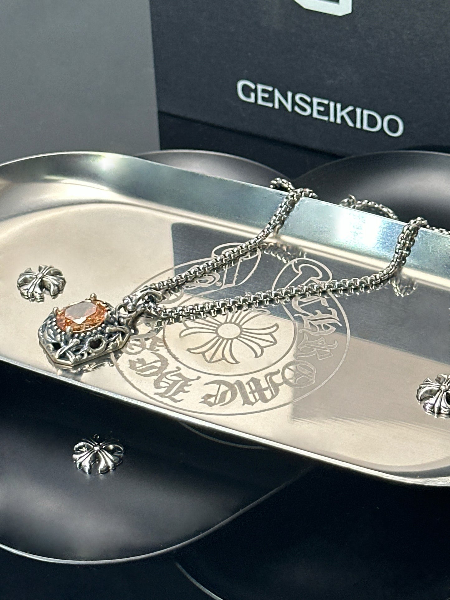 Vintage Oxidized Natural Gemstone Pendant Necklace | Luxury Trendy Unisex Hip-Hop Style with Sterling Silver Chain（YS-20250926-4）