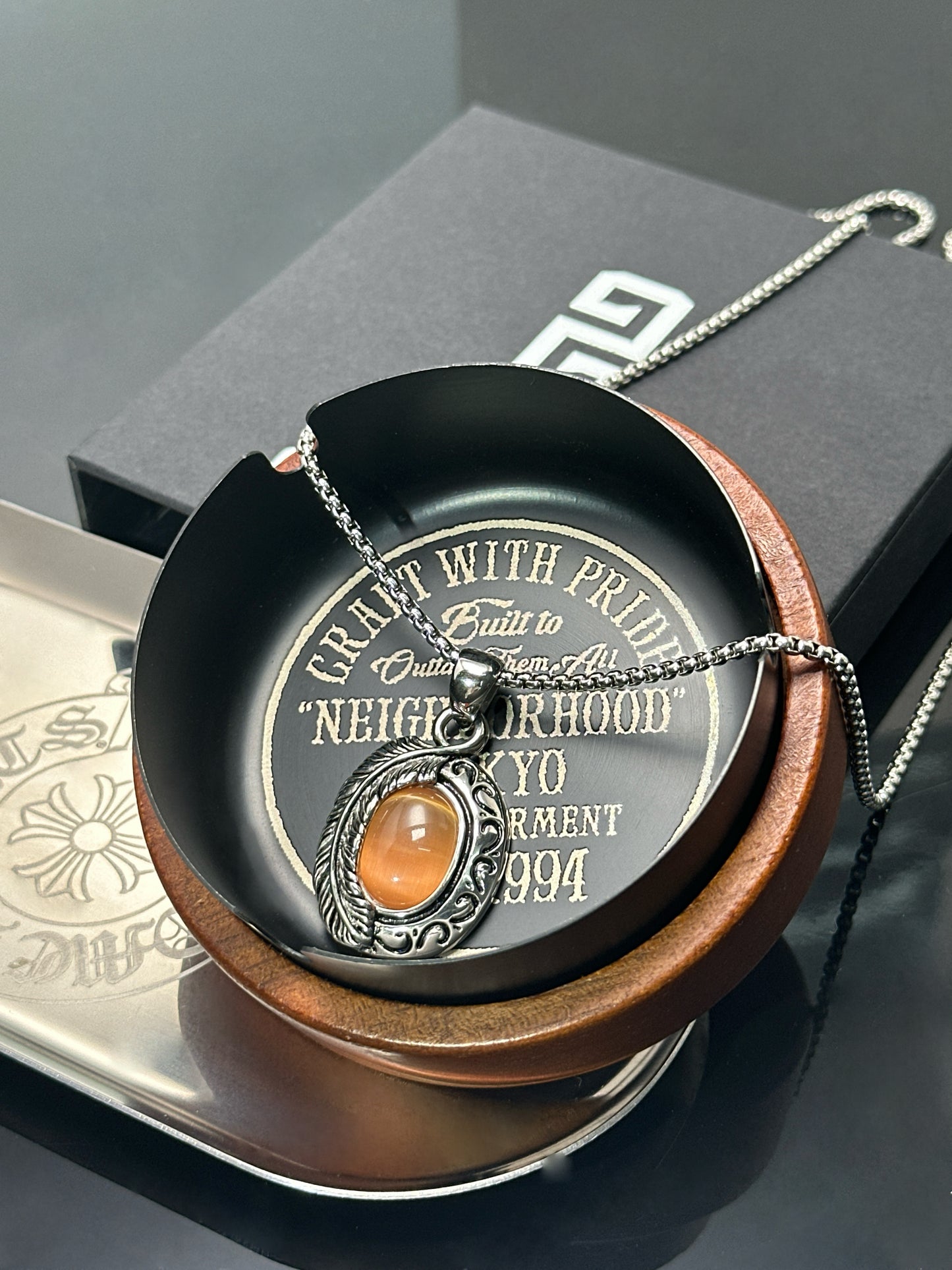 Vintage 316 Stainless Steel Eagle Feather Pendant with Gemstone | Unisex Necklace, 65cm Chain（GS-20250912-1）