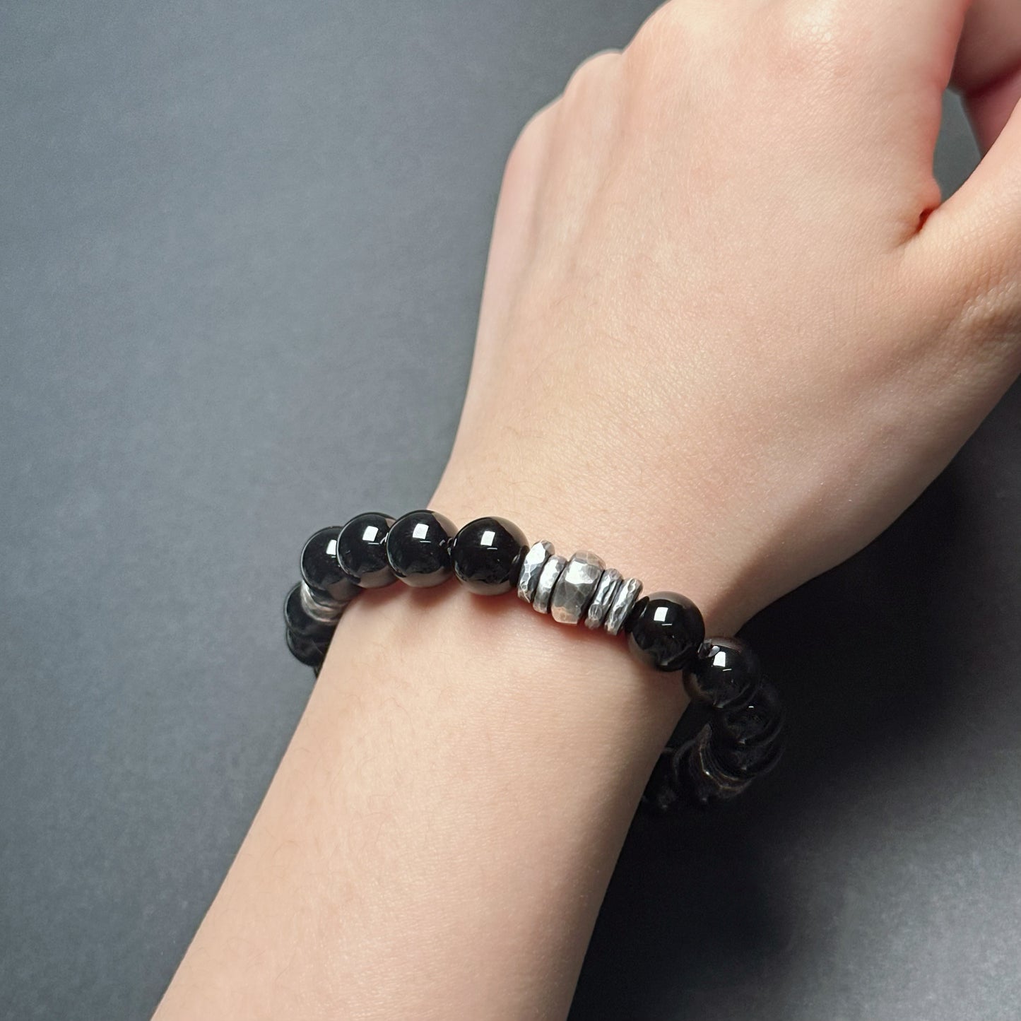 Natural Black Onyx Bracelet with 925 Sterling Silver（YS-20251203-18）