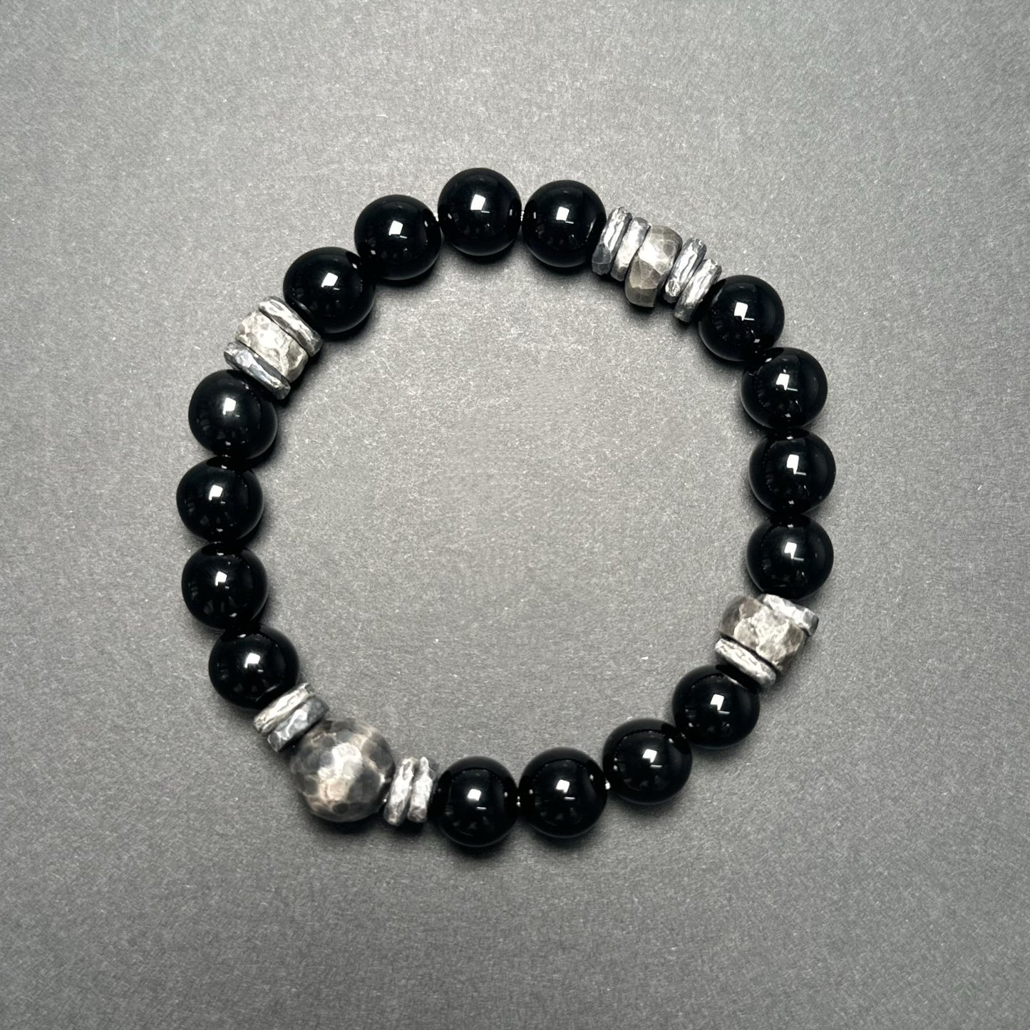 Natural Black Onyx Bracelet with 925 Sterling Silver（YS-20251203-18）