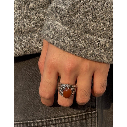 925 Sterling Silver Vintage Inlaid Ring | Trendy Hong Kong Punk Style, Unisex Fashion（YS-20250926-8）