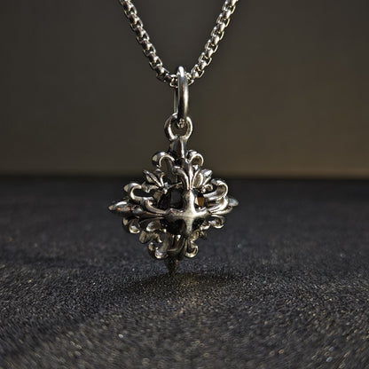 316 Stainless Steel Cross Flower Gemstone Pendant Necklace | Trendy Unisex Design, 65cm Chain（GS-20250912-8）
