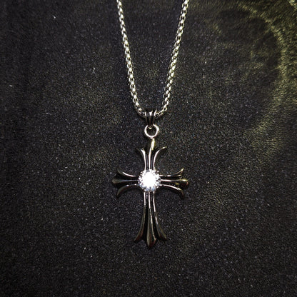 Vintage Oxidized Cross Necklace with Sword, Fleur-de-Lis & Scout Emblem Pendants | Unisex Classic Style, 65cm Chain（GS-20250912-3）