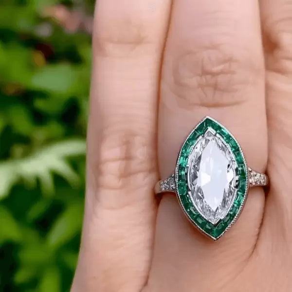 2.19ct Marquise Cut White Sapphire Vintage Engagement Ring