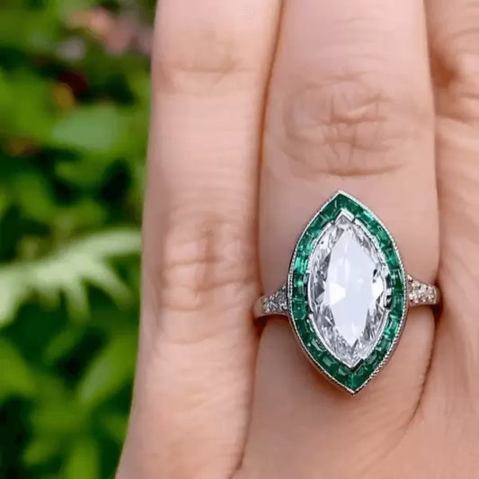 2.19ct Marquise Cut White Sapphire Vintage Engagement Ring