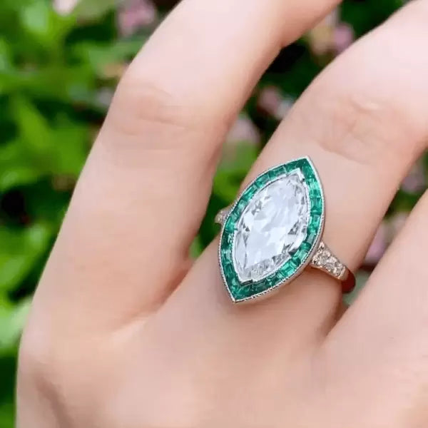 2.19ct Marquise Cut White Sapphire Vintage Engagement Ring