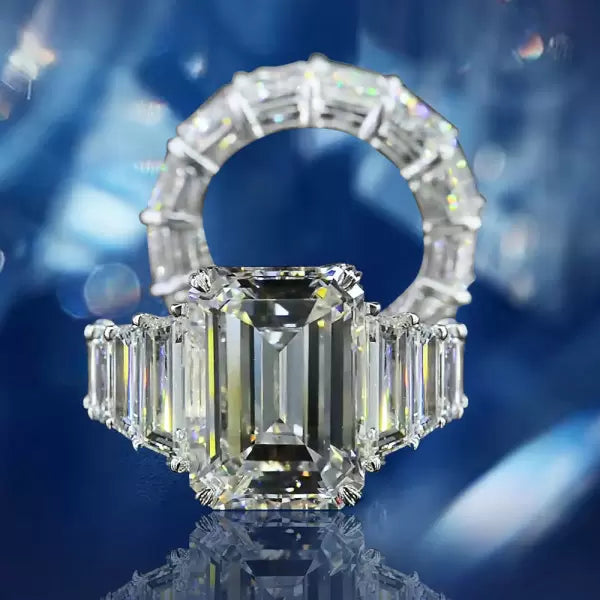 6ct Emerald Cut White Sapphire Wedding Ring Set Metal