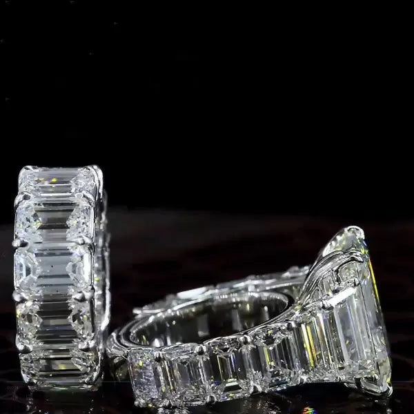 6ct Emerald Cut White Sapphire Wedding Ring Set Metal