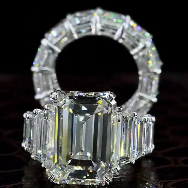 6ct Emerald Cut White Sapphire Wedding Ring Set Metal