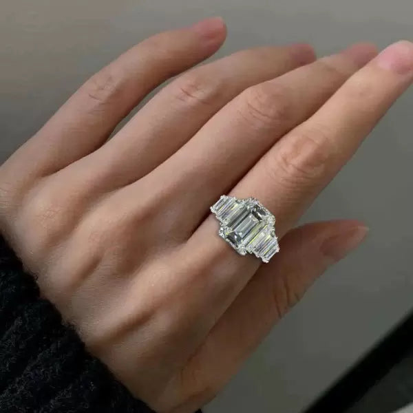 6ct Emerald Cut White Sapphire Wedding Ring Set Metal