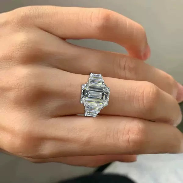 6ct Emerald Cut White Sapphire Wedding Ring Set Metal