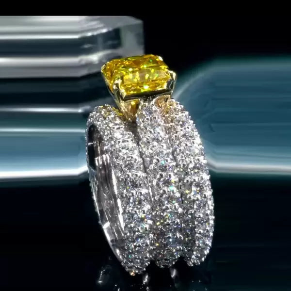 5.6ct Princess Cut Yellow Sapphire Paved Wedding Ring Set Metal