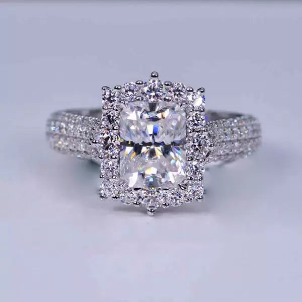 4ct Radiant Cut Three-Pieces Vintage Lace Wedding Ring Set Metal