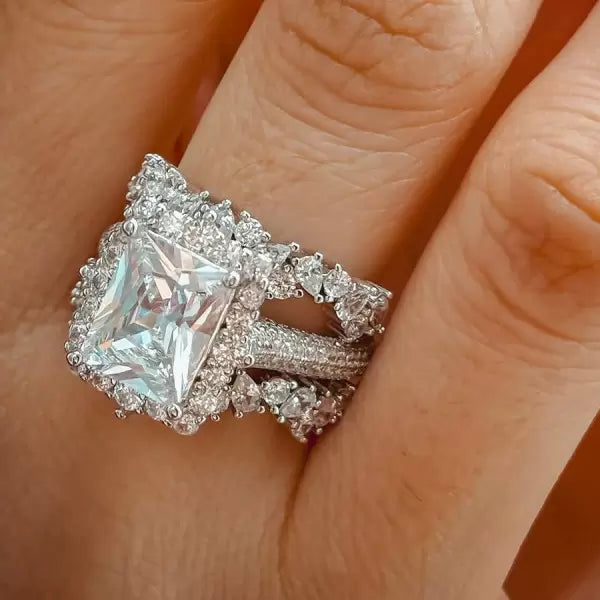 4ct Radiant Cut Three-Pieces Vintage Lace Wedding Ring Set Metal