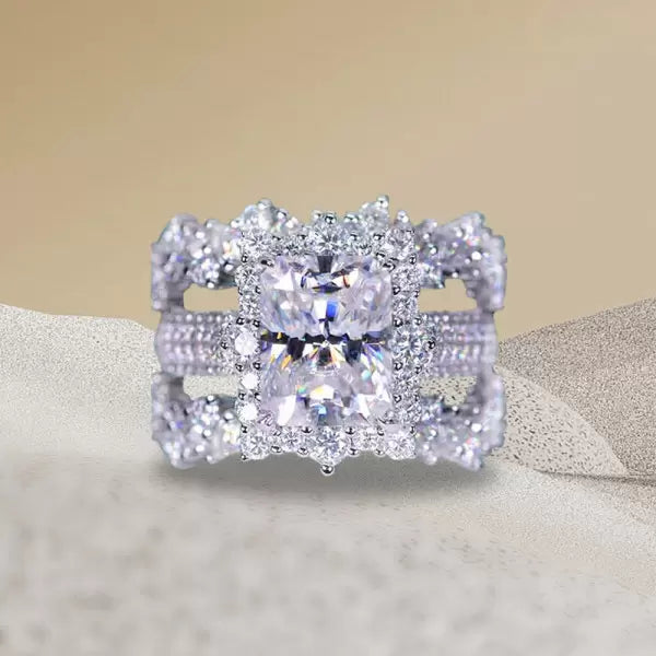 4ct Radiant Cut Three-Pieces Vintage Lace Wedding Ring Set Metal