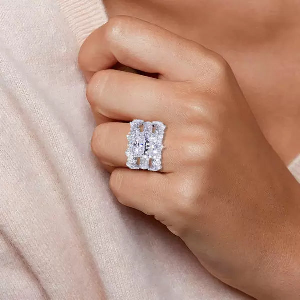 4ct Radiant Cut Three-Pieces Vintage Lace Wedding Ring Set Metal