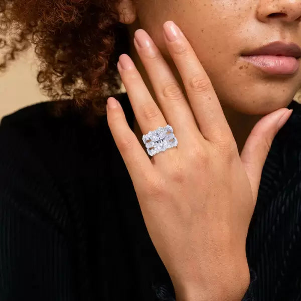 4ct Radiant Cut Three-Pieces Vintage Lace Wedding Ring Set Metal