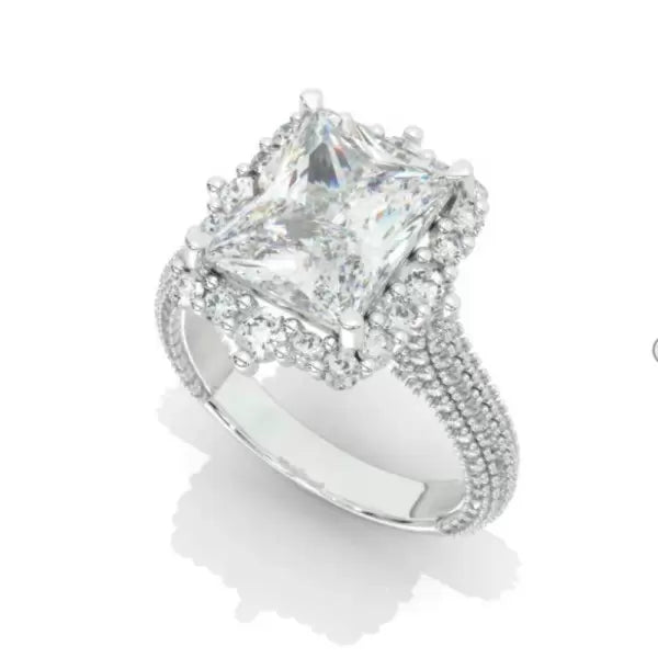 4ct Radiant Cut Three-Pieces Vintage Lace Wedding Ring Set Metal