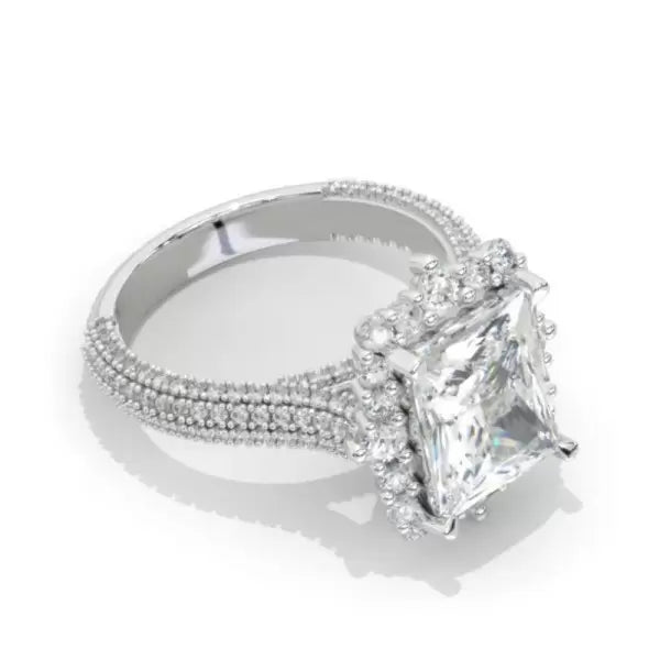 4ct Radiant Cut Three-Pieces Vintage Lace Wedding Ring Set Metal