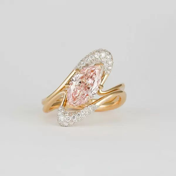 1.5ct Marquise Cut Pink Sapphire Modern Wedding Ring Set Metal