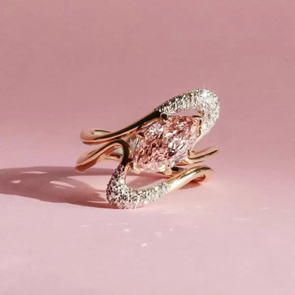 1.5ct Marquise Cut Pink Sapphire Modern Wedding Ring Set Metal