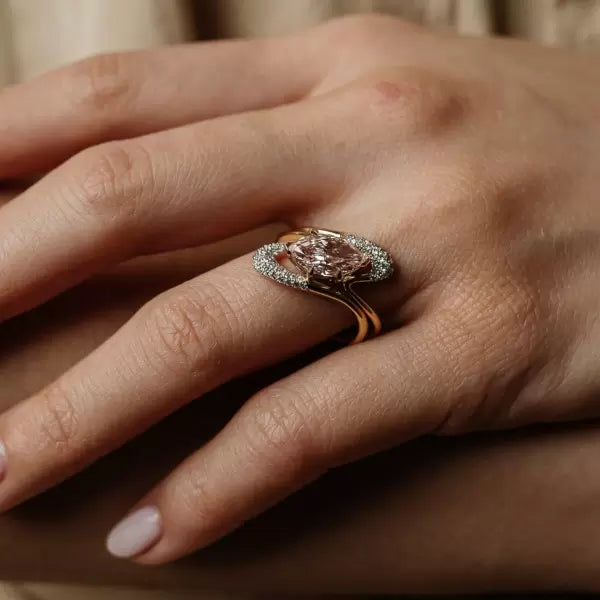 1.5ct Marquise Cut Pink Sapphire Modern Wedding Ring Set Metal