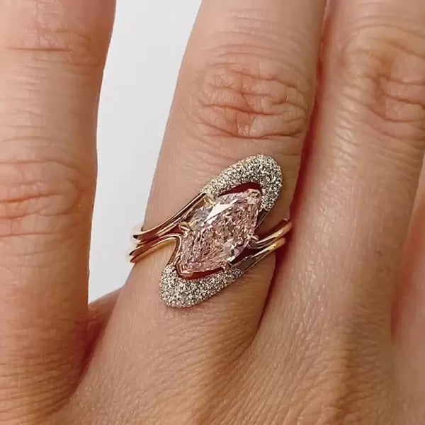 1.5ct Marquise Cut Pink Sapphire Modern Wedding Ring Set Metal