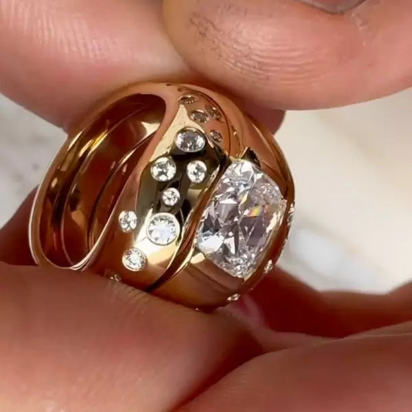 5.6ct Cushion Cut Flush Set Wedding Ring Set