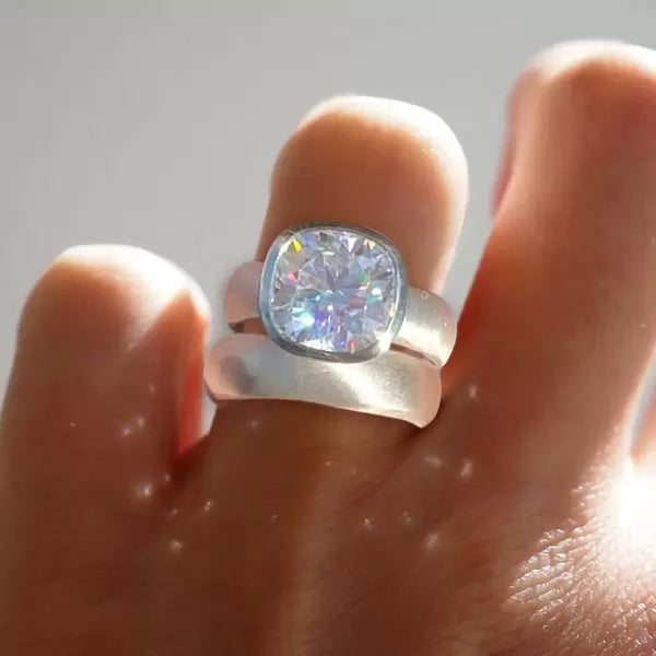 5.6ct Cushion Cut Matte Simple Wedding Ring Set