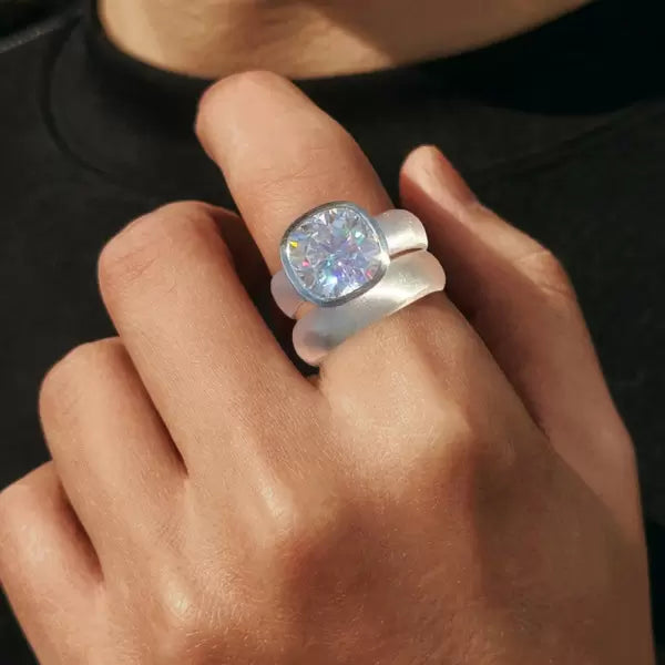 5.6ct Cushion Cut Matte Simple Wedding Ring Set