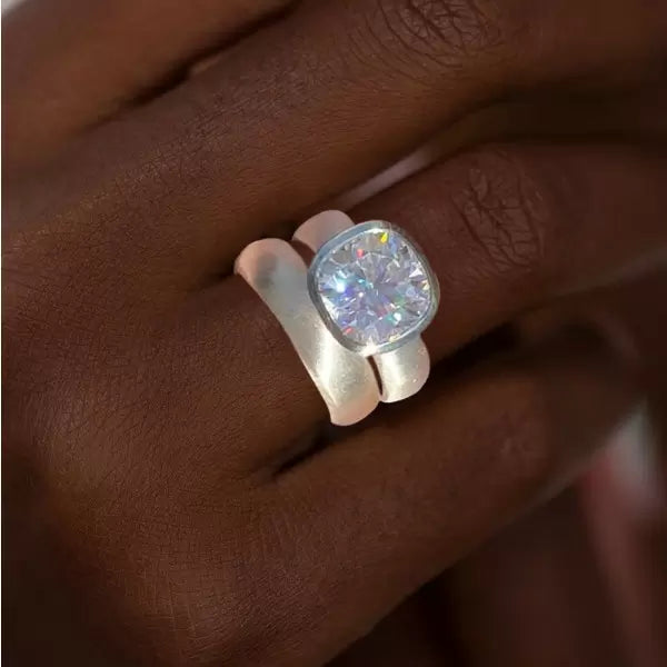 5.6ct Cushion Cut Matte Simple Wedding Ring Set