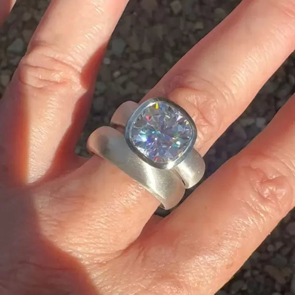 5.6ct Cushion Cut Matte Simple Wedding Ring Set