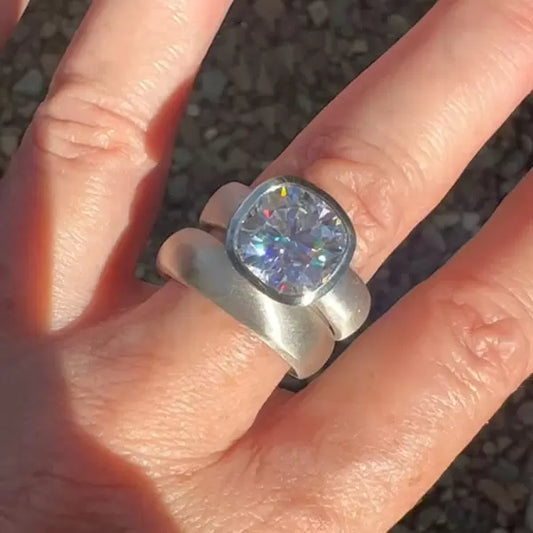 5.6ct Cushion Cut Matte Simple Wedding Ring Set