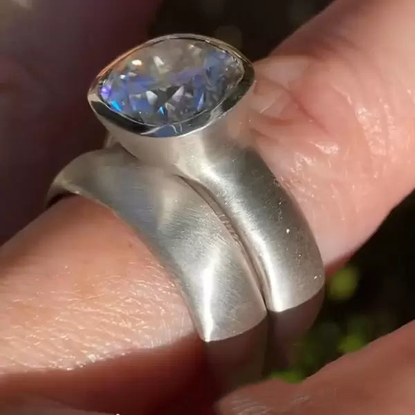 5.6ct Cushion Cut Matte Simple Wedding Ring Set