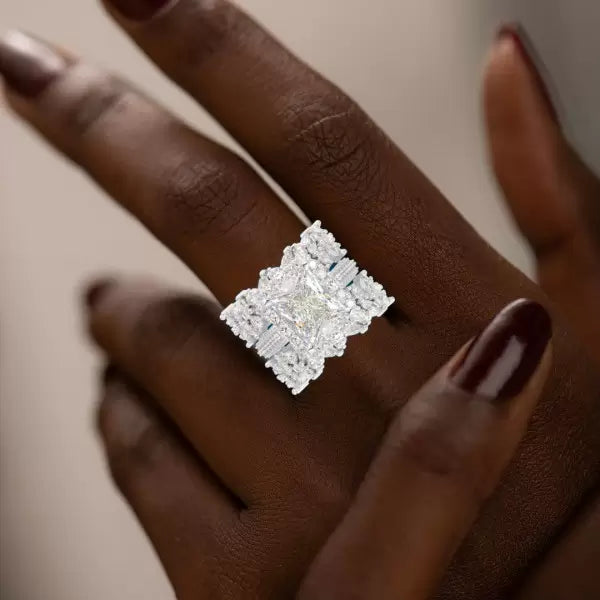 5ct Radiant Cut Three-Pieces Vintage Lace Wedding Ring Set Metal