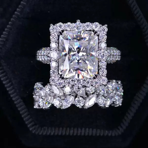 5ct Radiant Cut Three-Pieces Vintage Lace Wedding Ring Set Metal