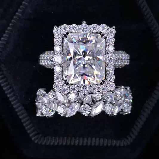 5ct Radiant Cut Three-Pieces Vintage Lace Wedding Ring Set Metal