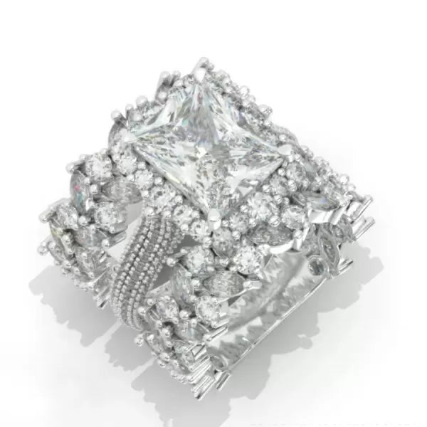 5ct Radiant Cut Three-Pieces Vintage Lace Wedding Ring Set Metal