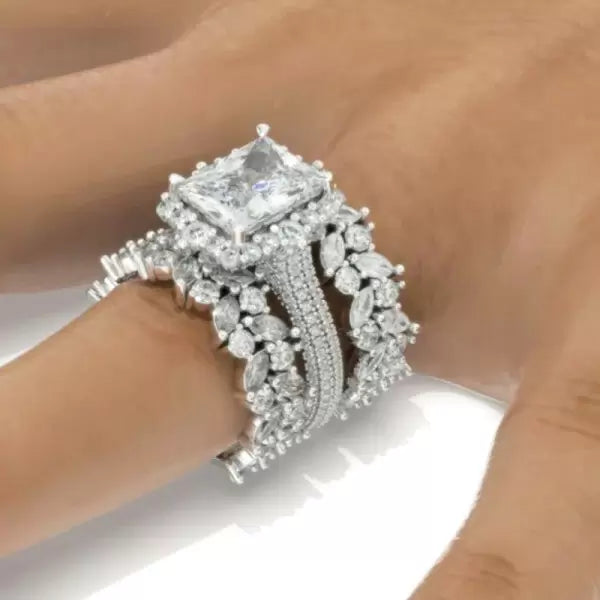 5ct Radiant Cut Three-Pieces Vintage Lace Wedding Ring Set Metal