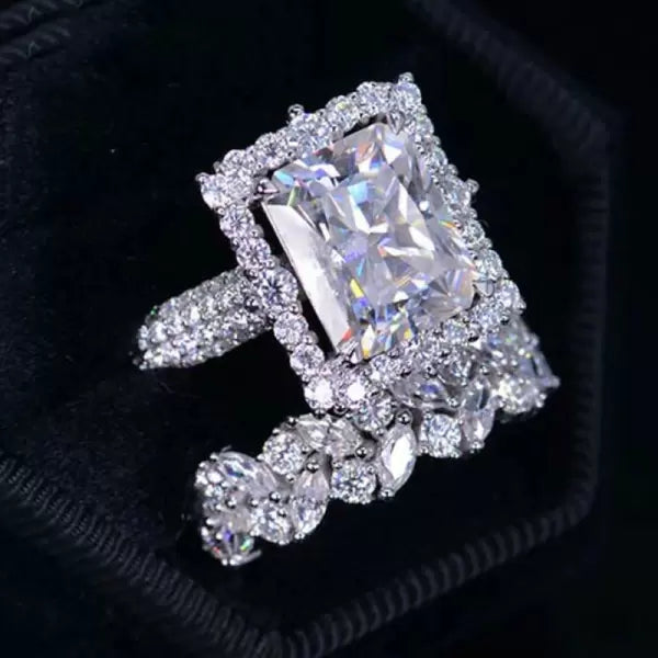 5ct Radiant Cut Three-Pieces Vintage Lace Wedding Ring Set Metal