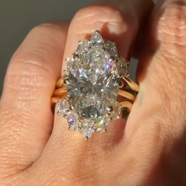 9.3ct Oval Cut Three Pieces Vintage Crown Wedding Ring Set Metal