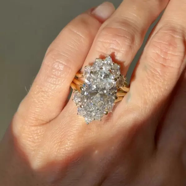 9.3ct Oval Cut Three Pieces Vintage Crown Wedding Ring Set Metal