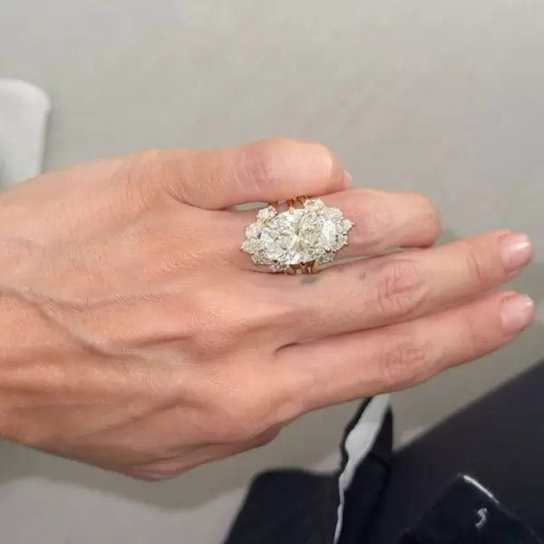 9.3ct Oval Cut Three Pieces Vintage Crown Wedding Ring Set Metal