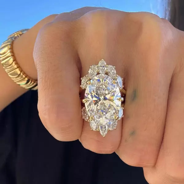 9.3ct Oval Cut Three Pieces Vintage Crown Wedding Ring Set Metal