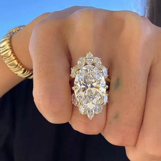 9.3ct Oval Cut Three Pieces Vintage Crown Wedding Ring Set Metal