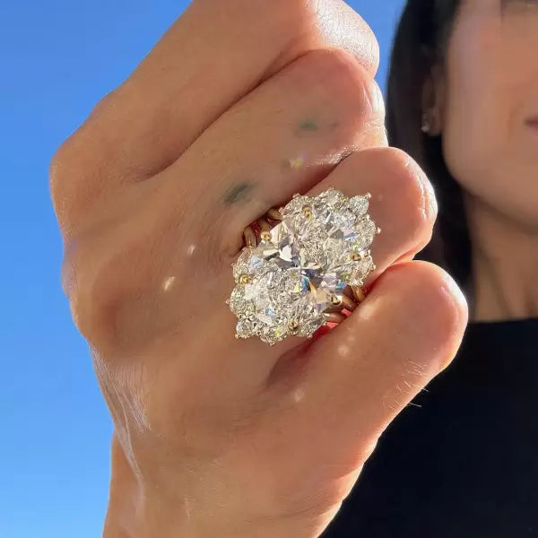 9.3ct Oval Cut Three Pieces Vintage Crown Wedding Ring Set Metal