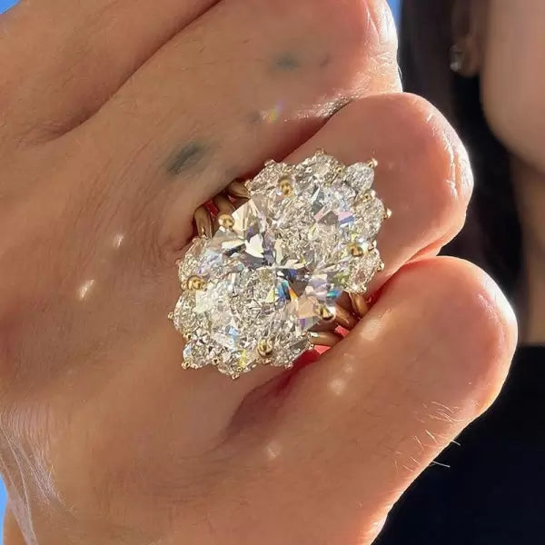 9.3ct Oval Cut Three Pieces Vintage Crown Wedding Ring Set Metal