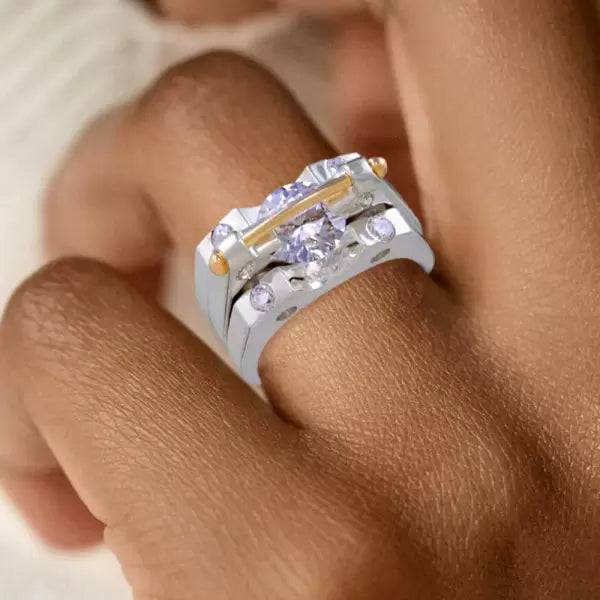 2.7ct Round Cut White Sapphire Two Tone Wedding Ring Set Metal