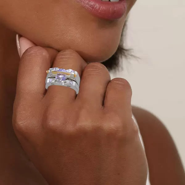 2.7ct Round Cut White Sapphire Two Tone Wedding Ring Set Metal