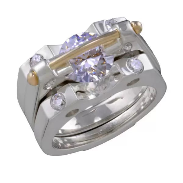 2.7ct Round Cut White Sapphire Two Tone Wedding Ring Set Metal